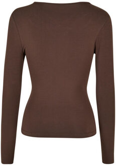 urban classics Dames uitgesneden kruishals top met lange mouwen - maat XXXL Bruin