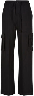 urban classics Dames viscose rechte pijp cargo broek Zwart - XXL