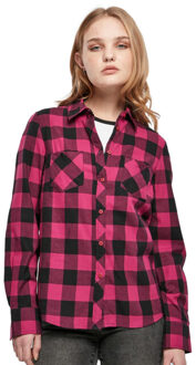 urban classics Geruit flanellen overhemd met omgeslagen manchet dames - maat XL Roze