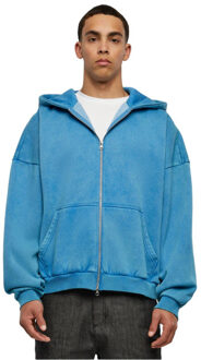 urban classics Heren 90's stone wash zwaargewicht full zip hoodie - maat 4XL Blauw