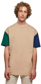 urban classics Heren colour block organic oversized t-shirt - maat S Beige