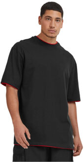 urban classics Heren lang t-shirt met contrastdetail - maat M Zwart