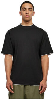 urban classics Heren lang t-shirt met contrastdetail - maat XXXL Zwart