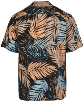 urban classics Heren palm leaf viscose overhemd Zwart - S