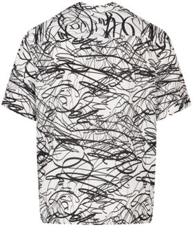 urban classics Heren scribble viscose resort overhemd Wit - M
