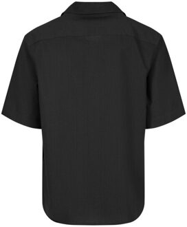 urban classics Heren seersucker relaxed fit overhemd met korte mouwen - maat M Zwart