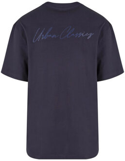 urban classics Heren signature logo tall t-shirt Blauw - 5XL