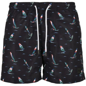 urban classics Heren surf print zwemshort - maat S Zwart