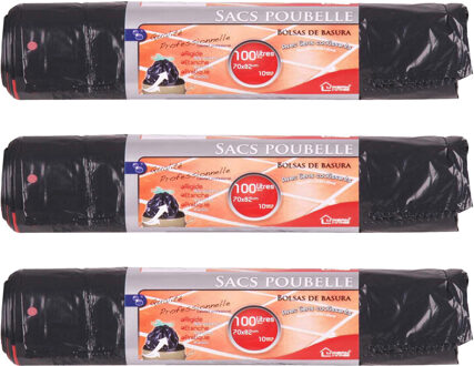 Urban Living Afvalzakken/vuilniszakken - 30x - 100 liter - zwart - trekbandsluiting