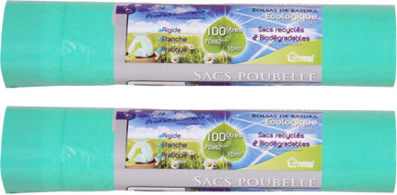 Urban Living Afvalzakken/vuilniszakken bio - 20x - 100 liter - groen - trekbandsluiting