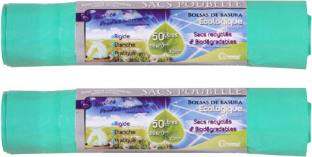 Urban Living Afvalzakken/vuilniszakken bio - 20x - 50 liter - groen - trekbandsluiting