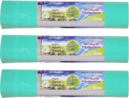 Urban Living Afvalzakken/vuilniszakken bio - 30x - 100 liter - groen - trekbandsluiting