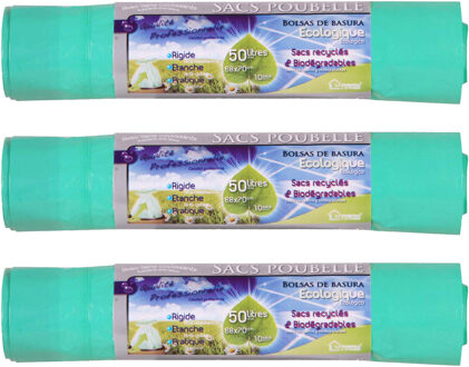 Urban Living Afvalzakken/vuilniszakken bio - 30x - 50 liter - groen - trekbandsluiting