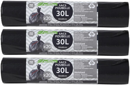 Urban Living Afvalzakken/vuilniszakken/containerzakken - medium size - 60x - 30 liter - zwart - 60 x 50 cm