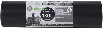 Urban Living Afvalzakken/vuilniszakken/containerzakken - XXL - 10x - 130 liter - zwart - 100 x 80 cm