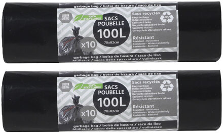 Urban Living Afvalzakken/vuilniszakken/containerzakken - XXL - 20x - 100 liter - zwart - 82 x 70 cm