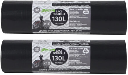 Urban Living Afvalzakken/vuilniszakken/containerzakken - XXL - 20x - 130 liter - zwart - 100 x 80 cm