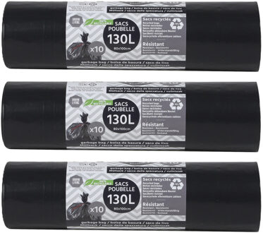 Urban Living Afvalzakken/vuilniszakken/containerzakken - XXL - 30x - 130 liter - zwart - 100 x 80 cm