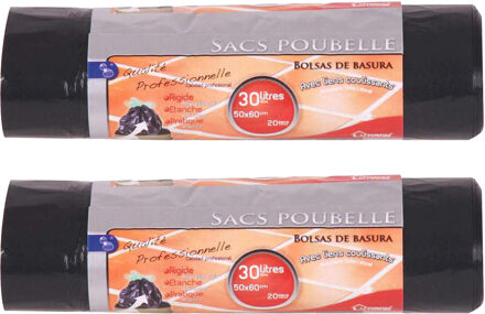 Urban Living Afvalzakken/vuilniszakken/pedaalemmerzakken - 40x - 30 liter - zwart - trekbandsluiting