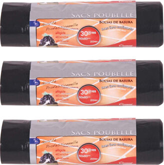 Urban Living Afvalzakken/vuilniszakken/pedaalemmerzakken - 60x - 30 liter - zwart - trekbandsluiting