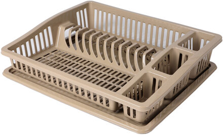 Urban Living Afwas afdruiprek met lekbak - beige - kunststof - 46 x 37 x 9 cm