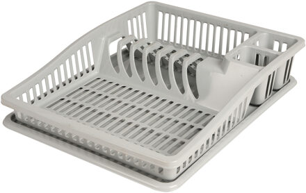 Urban Living Afwas afdruiprek met lekbak - grijs - kunststof - 38 x 31 x 8 cm