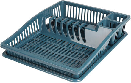 Urban Living Afwas afdruiprek met lekbak - petrol blauw - kunststof - 38 x 31 x 8 cm