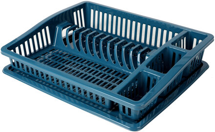 Urban Living Afwas afdruiprek met lekbak - petrol - kunststof - 46 x 37 x 9 cm