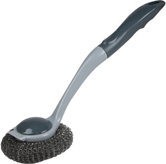 Urban Living Afwasborstel met pannen schuurspons - kunststof - grijs - ophang lus - Afwas borstel