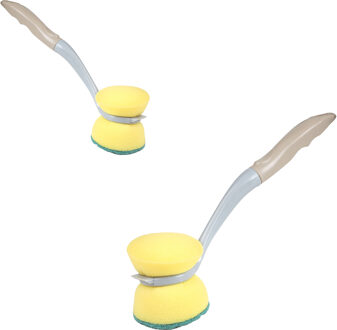 Urban Living Afwasborstel met schuurspons - 2x - kunststof - beige - ophang lus - Afwas borstel