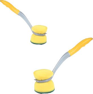 Urban Living Afwasborstel met schuurspons - 2x - kunststof - geel - ophang lus - Afwas borstel