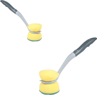 Urban Living Afwasborstel met schuurspons - 2x - kunststof - grijs - ophang lus - Afwas borstel