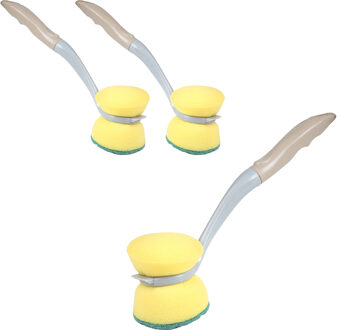 Urban Living Afwasborstel met schuurspons - 3x - kunststof - beige - ophang lus - Afwas borstel