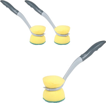 Urban Living Afwasborstel met schuurspons - 3x - kunststof - grijs - ophang lus - Afwas borstel