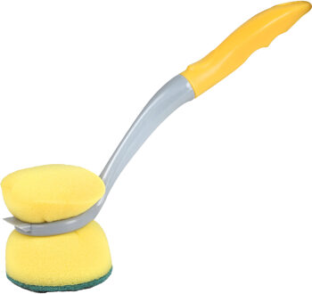 Urban Living Afwasborstel met schuurspons - kunststof - geel - ophang lus - Afwas borstel