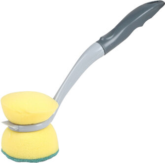 Urban Living Afwasborstel met schuurspons - kunststof - grijs - ophang lus - Afwas borstel