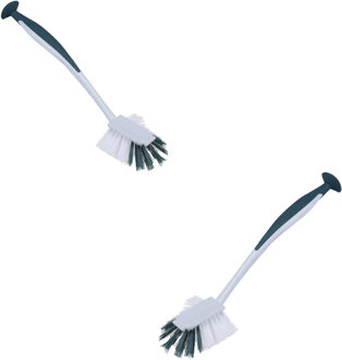 Urban Living Afwasborstel met zuignap - 2x - kunststof - blauw - Afwas borstel