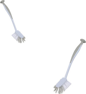 Urban Living Afwasborstel met zuignap - 2x - kunststof - grijs - Afwas borstel