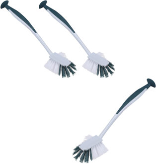Urban Living Afwasborstel met zuignap - 3x - kunststof - blauw - Afwas borstel