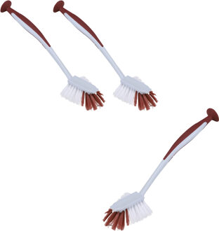 Urban Living Afwasborstel met zuignap - 3x - kunststof - rood - Afwas borstel