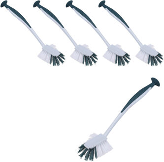 Urban Living Afwasborstel met zuignap - 5x - kunststof - blauw - Afwas borstel