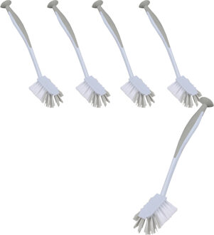 Urban Living Afwasborstel met zuignap - 5x - kunststof - grijs - Afwas borstel