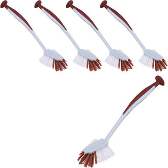 Urban Living Afwasborstel met zuignap - 5x - kunststof - rood - Afwas borstel