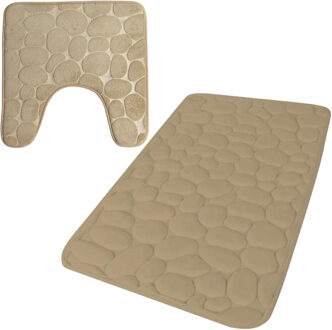Urban Living badkamer droogloop matjes - set 2x stuks - memory foam - beige