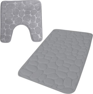 Urban Living badkamer droogloop matjes - set 2x stuks - memory foam - steengrijs