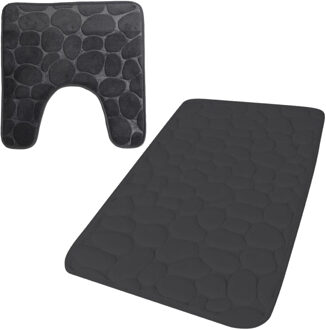 Urban Living badkamer droogloop matjes/tapijt - set 2x stuks - memory foam - antraciet - Badmatjes Grijs