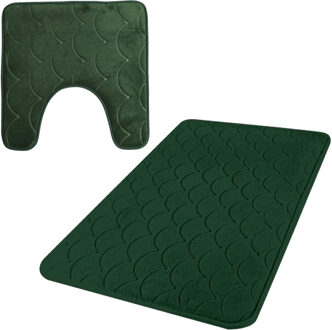 Urban Living badkamer droogloop matjes/tapijt - set 2x stuks - memory foam - donkergroen - Badmatjes