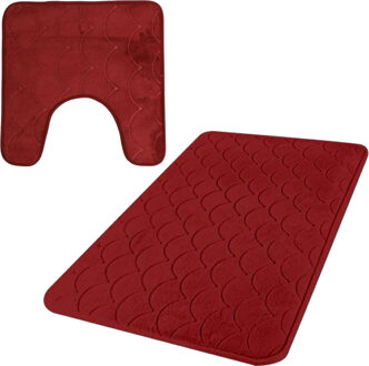 Urban Living badkamer droogloop matjes/tapijt - set 2x stuks - memory foam - donkerrood - Badmatjes