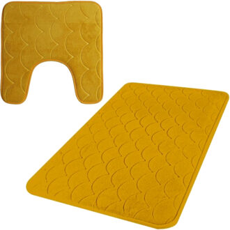 Urban Living badkamer droogloop matjes/tapijt - set 2x stuks - memory foam - okergeel - Badmatjes