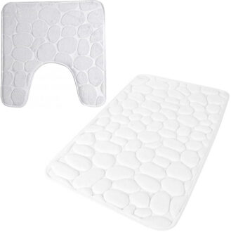 Urban Living badkamer droogloop matjes/tapijt - set 2x stuks - memory foam - parel wit - Badmatjes